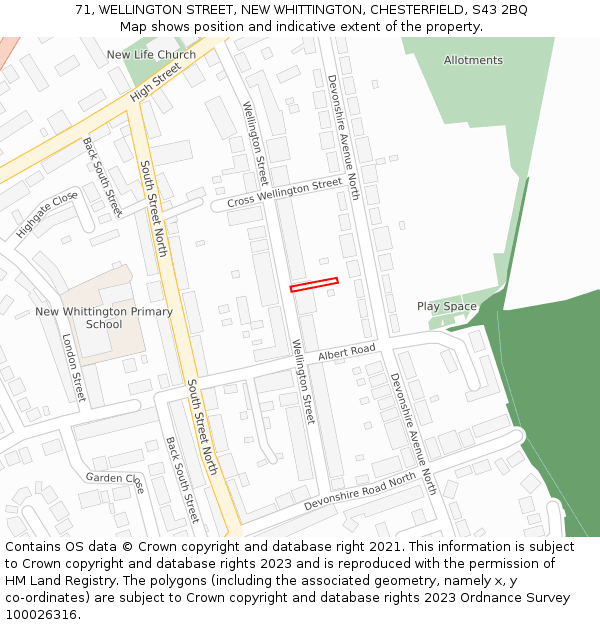 71, WELLINGTON STREET, NEW WHITTINGTON, CHESTERFIELD, S43 2BQ: Location map and indicative extent of plot