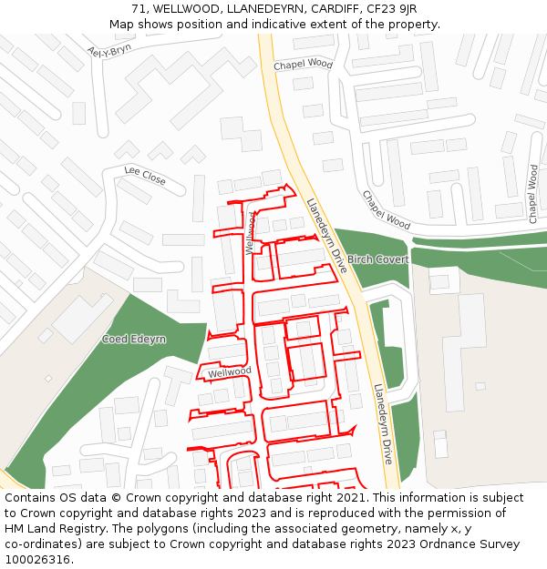 71, WELLWOOD, LLANEDEYRN, CARDIFF, CF23 9JR: Location map and indicative extent of plot