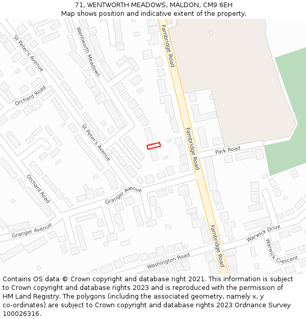 71, WENTWORTH MEADOWS, MALDON, CM9 6EH: Location map and indicative extent of plot