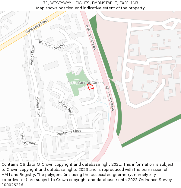71, WESTAWAY HEIGHTS, BARNSTAPLE, EX31 1NR: Location map and indicative extent of plot