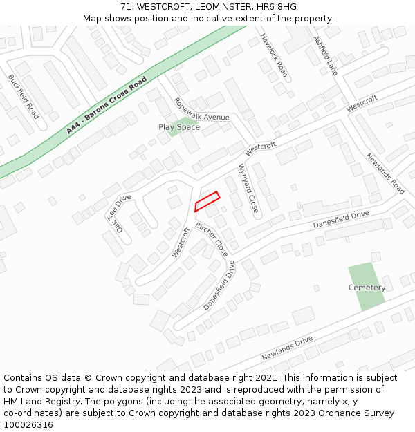 71, WESTCROFT, LEOMINSTER, HR6 8HG: Location map and indicative extent of plot