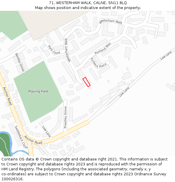 71, WESTERHAM WALK, CALNE, SN11 8LQ: Location map and indicative extent of plot