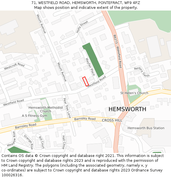71, WESTFIELD ROAD, HEMSWORTH, PONTEFRACT, WF9 4PZ: Location map and indicative extent of plot
