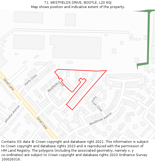 71, WESTFIELDS DRIVE, BOOTLE, L20 6GJ: Location map and indicative extent of plot