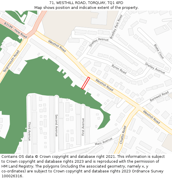 71, WESTHILL ROAD, TORQUAY, TQ1 4PD: Location map and indicative extent of plot