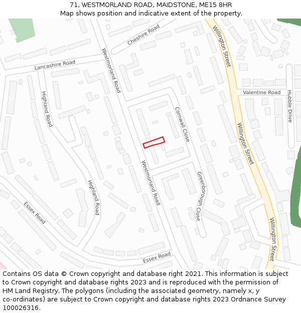 71, WESTMORLAND ROAD, MAIDSTONE, ME15 8HR: Location map and indicative extent of plot