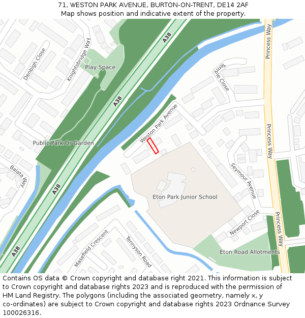 71, WESTON PARK AVENUE, BURTON-ON-TRENT, DE14 2AF: Location map and indicative extent of plot