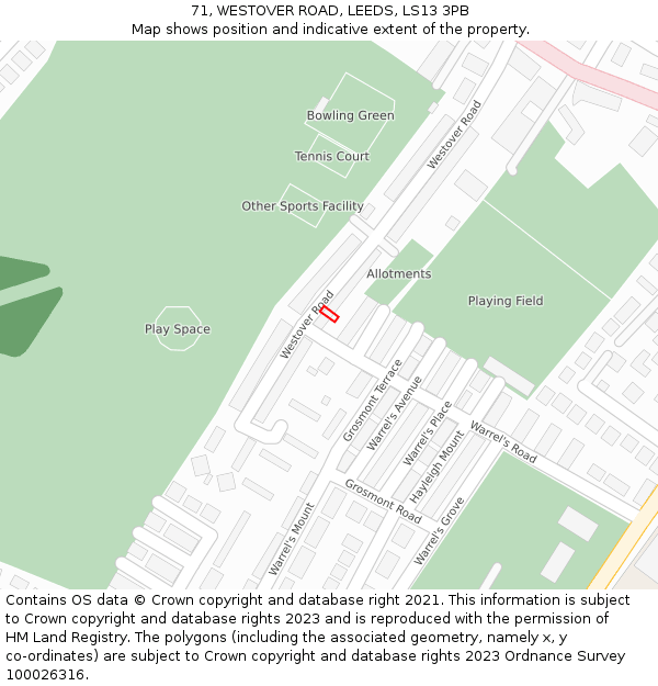 71, WESTOVER ROAD, LEEDS, LS13 3PB: Location map and indicative extent of plot