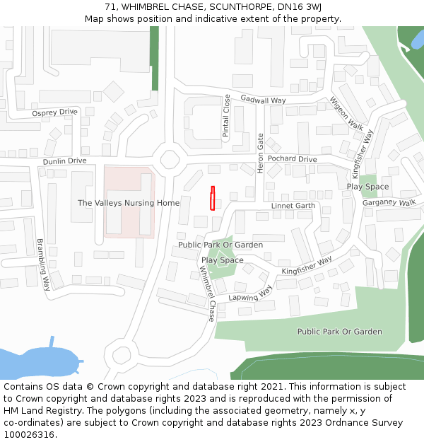 71, WHIMBREL CHASE, SCUNTHORPE, DN16 3WJ: Location map and indicative extent of plot