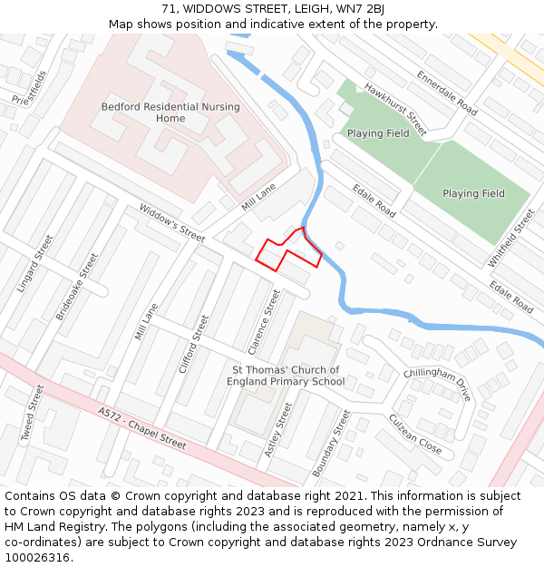 71, WIDDOWS STREET, LEIGH, WN7 2BJ: Location map and indicative extent of plot