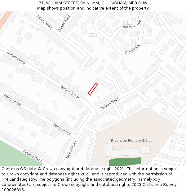 71, WILLIAM STREET, RAINHAM, GILLINGHAM, ME8 8HW: Location map and indicative extent of plot