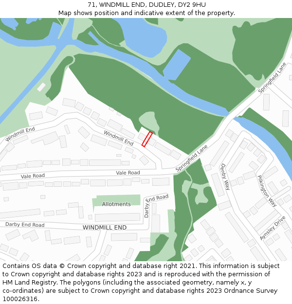 71, WINDMILL END, DUDLEY, DY2 9HU: Location map and indicative extent of plot