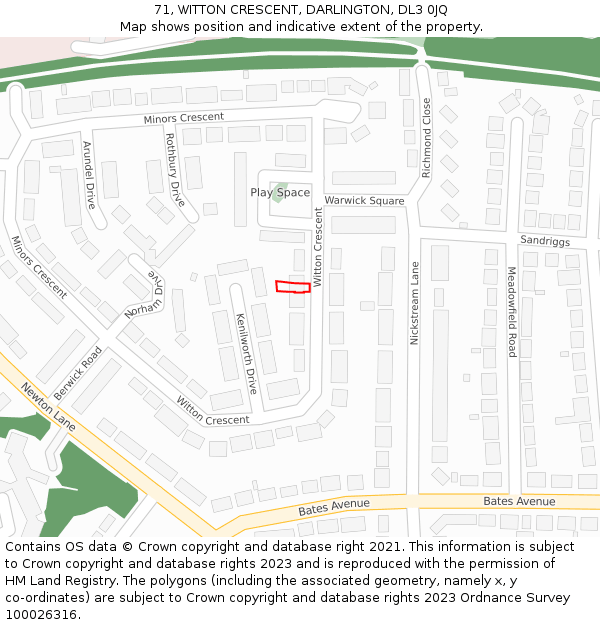 71, WITTON CRESCENT, DARLINGTON, DL3 0JQ: Location map and indicative extent of plot