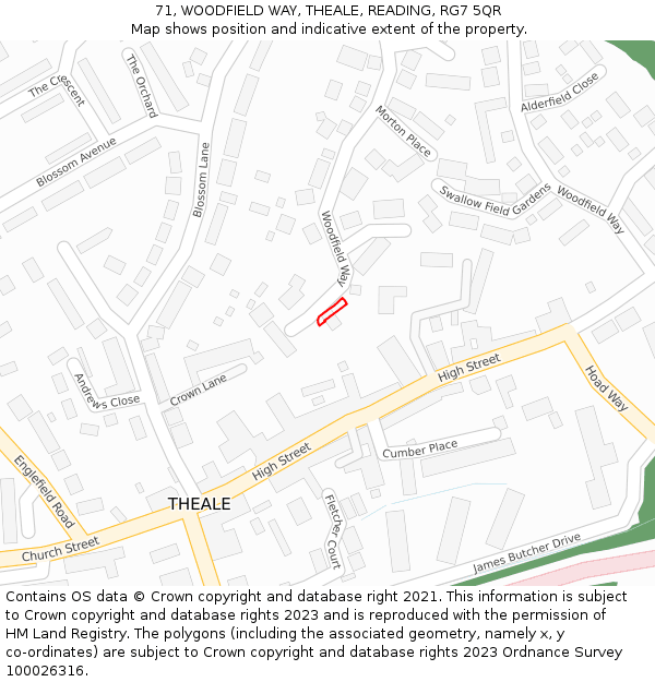 71, WOODFIELD WAY, THEALE, READING, RG7 5QR: Location map and indicative extent of plot