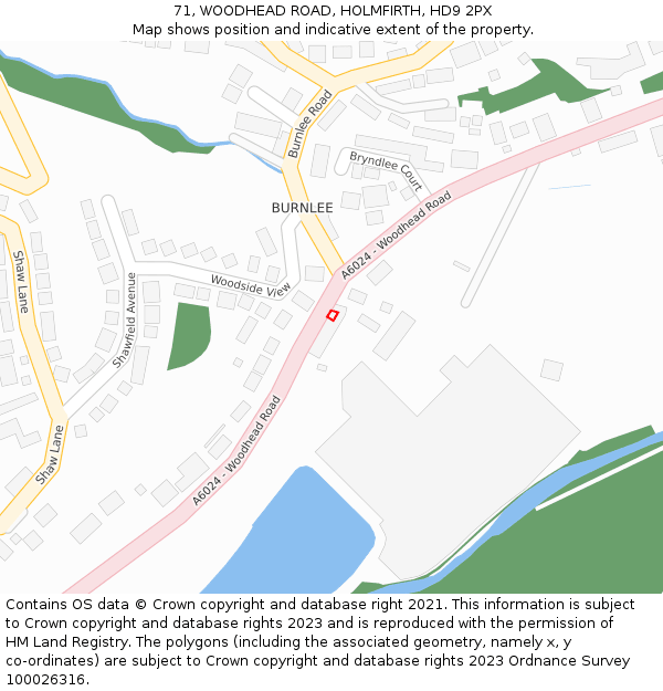 71, WOODHEAD ROAD, HOLMFIRTH, HD9 2PX: Location map and indicative extent of plot