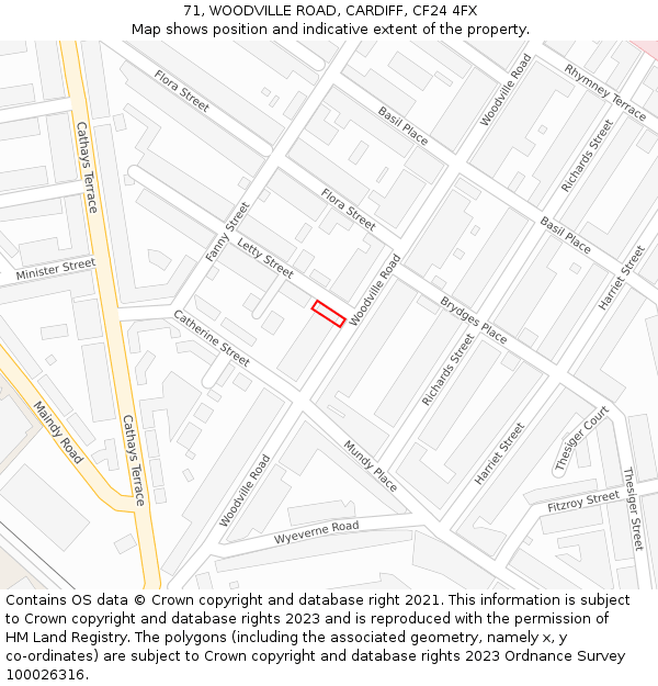 71, WOODVILLE ROAD, CARDIFF, CF24 4FX: Location map and indicative extent of plot