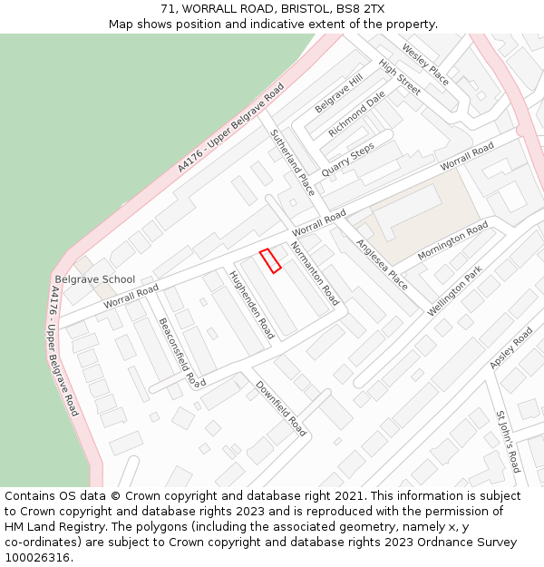 71, WORRALL ROAD, BRISTOL, BS8 2TX: Location map and indicative extent of plot