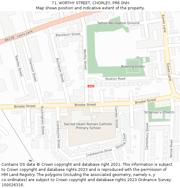 71, WORTHY STREET, CHORLEY, PR6 0NH: Location map and indicative extent of plot