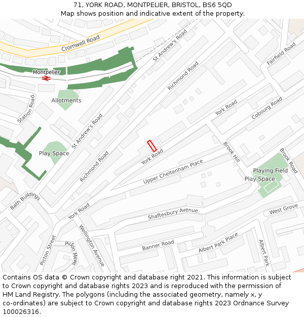 71, YORK ROAD, MONTPELIER, BRISTOL, BS6 5QD: Location map and indicative extent of plot