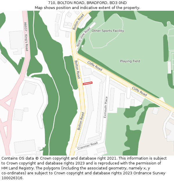 710, BOLTON ROAD, BRADFORD, BD3 0ND: Location map and indicative extent of plot