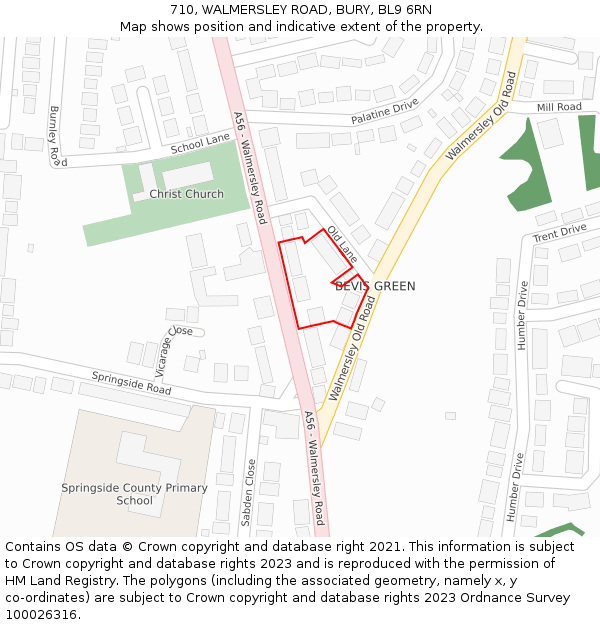 710, WALMERSLEY ROAD, BURY, BL9 6RN: Location map and indicative extent of plot