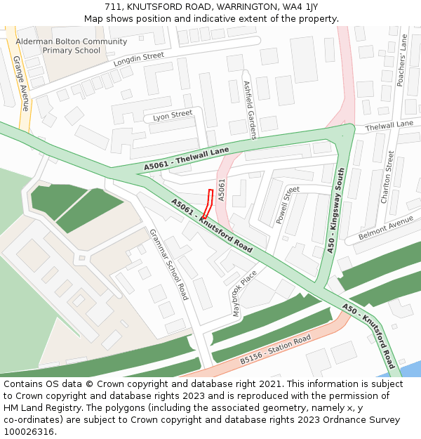 711, KNUTSFORD ROAD, WARRINGTON, WA4 1JY: Location map and indicative extent of plot