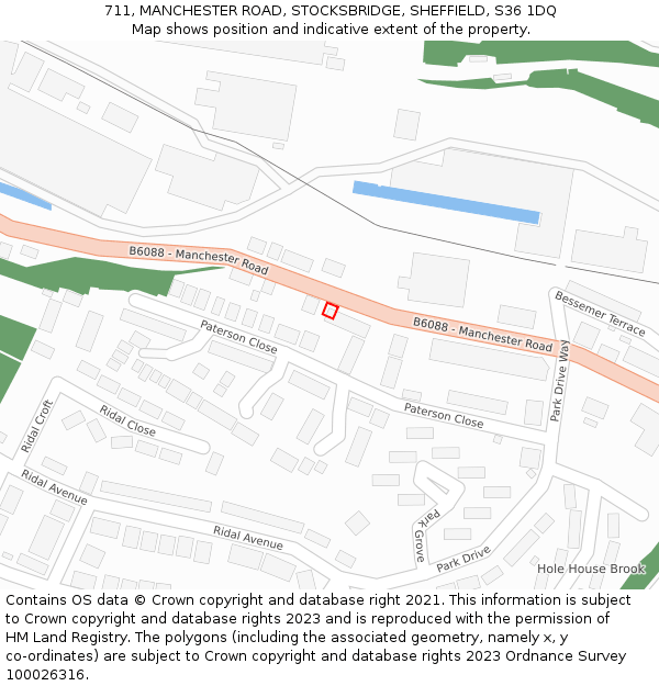 711, MANCHESTER ROAD, STOCKSBRIDGE, SHEFFIELD, S36 1DQ: Location map and indicative extent of plot