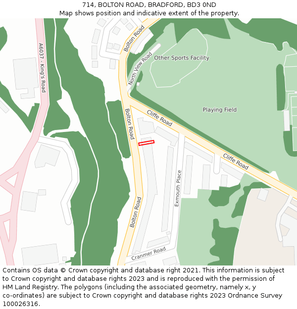 714, BOLTON ROAD, BRADFORD, BD3 0ND: Location map and indicative extent of plot