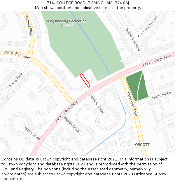 714, COLLEGE ROAD, BIRMINGHAM, B44 0AJ: Location map and indicative extent of plot