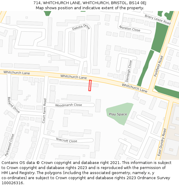 714, WHITCHURCH LANE, WHITCHURCH, BRISTOL, BS14 0EJ: Location map and indicative extent of plot
