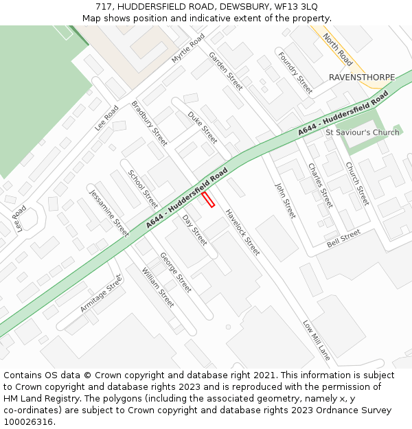 717, HUDDERSFIELD ROAD, DEWSBURY, WF13 3LQ: Location map and indicative extent of plot