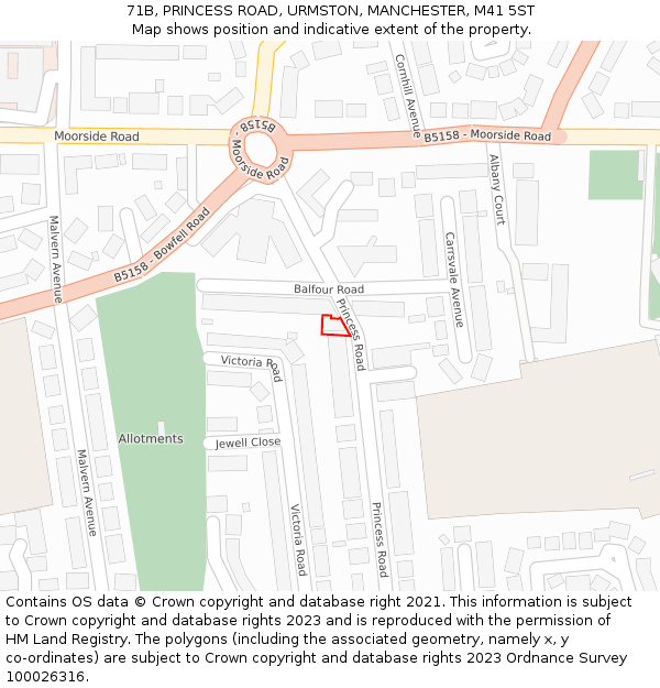 71B, PRINCESS ROAD, URMSTON, MANCHESTER, M41 5ST: Location map and indicative extent of plot