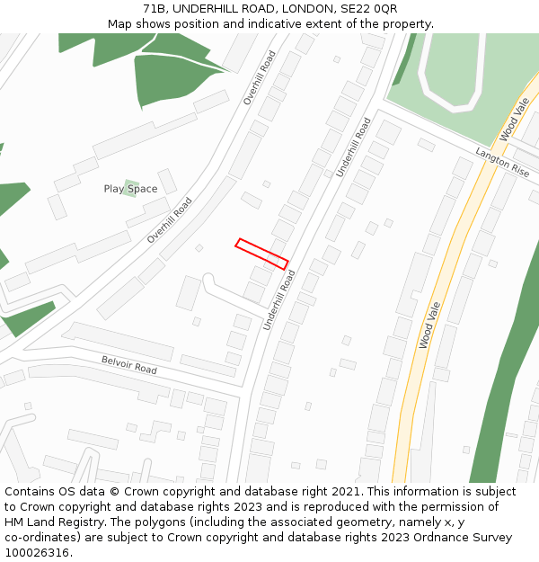 71B, UNDERHILL ROAD, LONDON, SE22 0QR: Location map and indicative extent of plot