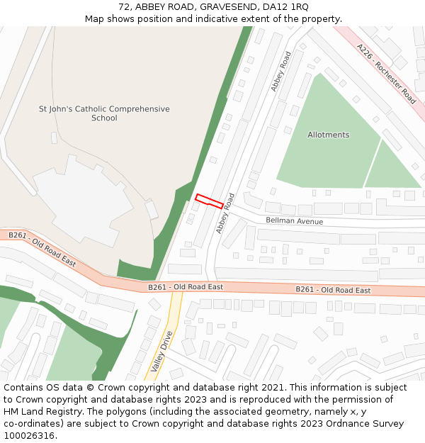 72, ABBEY ROAD, GRAVESEND, DA12 1RQ: Location map and indicative extent of plot