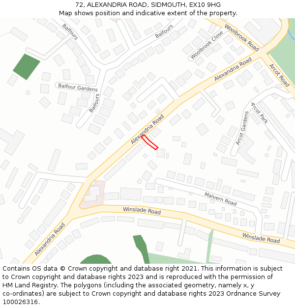 72, ALEXANDRIA ROAD, SIDMOUTH, EX10 9HG: Location map and indicative extent of plot
