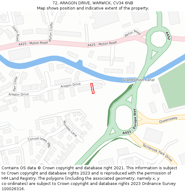72, ARAGON DRIVE, WARWICK, CV34 6NB: Location map and indicative extent of plot