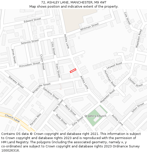 72, ASHLEY LANE, MANCHESTER, M9 4WT: Location map and indicative extent of plot