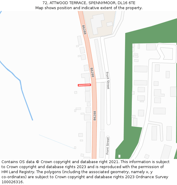 72, ATTWOOD TERRACE, SPENNYMOOR, DL16 6TE: Location map and indicative extent of plot