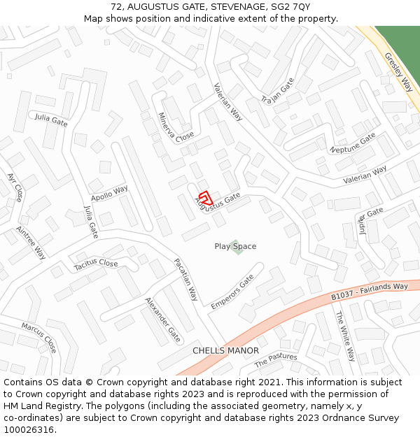 72, AUGUSTUS GATE, STEVENAGE, SG2 7QY: Location map and indicative extent of plot