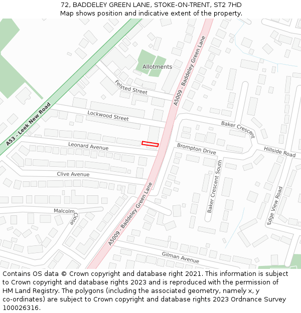 72, BADDELEY GREEN LANE, STOKE-ON-TRENT, ST2 7HD: Location map and indicative extent of plot