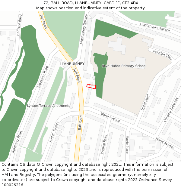 72, BALL ROAD, LLANRUMNEY, CARDIFF, CF3 4BX: Location map and indicative extent of plot