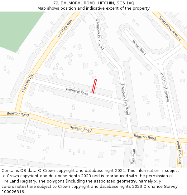 72, BALMORAL ROAD, HITCHIN, SG5 1XQ: Location map and indicative extent of plot