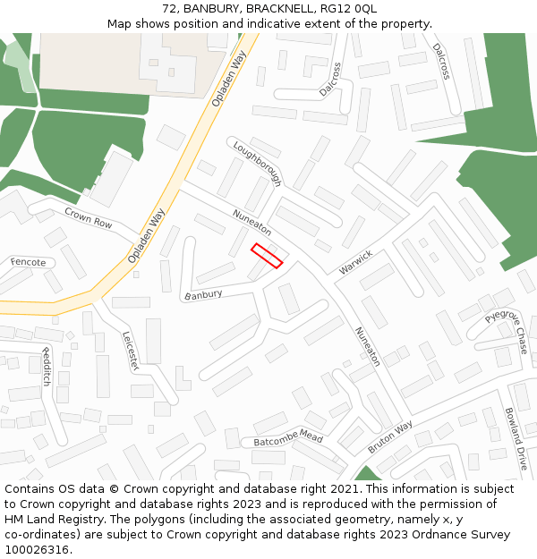72, BANBURY, BRACKNELL, RG12 0QL: Location map and indicative extent of plot