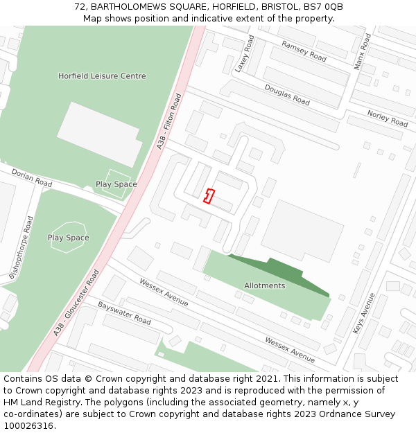 72, BARTHOLOMEWS SQUARE, HORFIELD, BRISTOL, BS7 0QB: Location map and indicative extent of plot