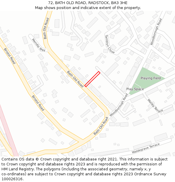 72, BATH OLD ROAD, RADSTOCK, BA3 3HE: Location map and indicative extent of plot