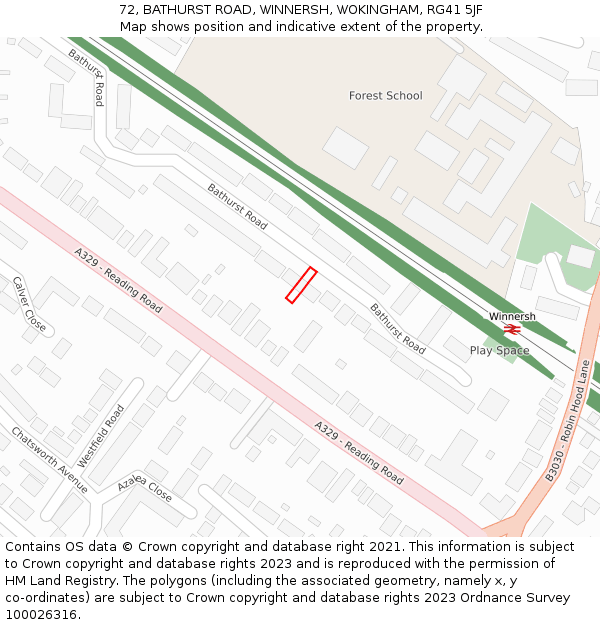 72, BATHURST ROAD, WINNERSH, WOKINGHAM, RG41 5JF: Location map and indicative extent of plot