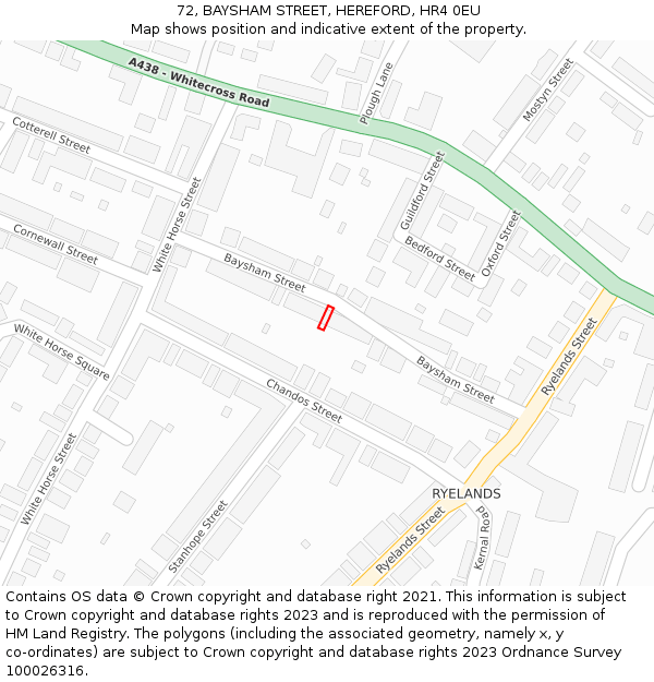 72, BAYSHAM STREET, HEREFORD, HR4 0EU: Location map and indicative extent of plot