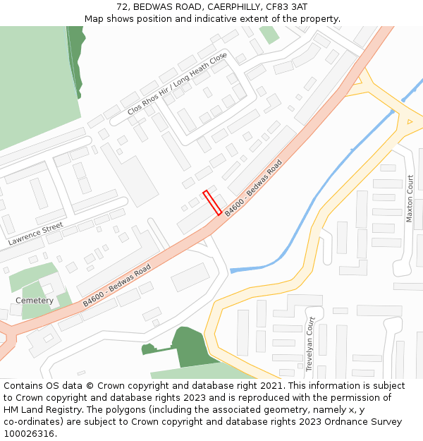72, BEDWAS ROAD, CAERPHILLY, CF83 3AT: Location map and indicative extent of plot