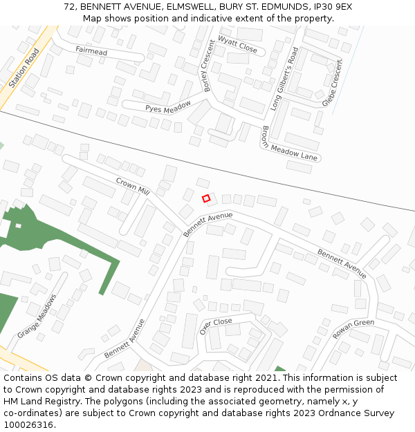 72, BENNETT AVENUE, ELMSWELL, BURY ST. EDMUNDS, IP30 9EX: Location map and indicative extent of plot