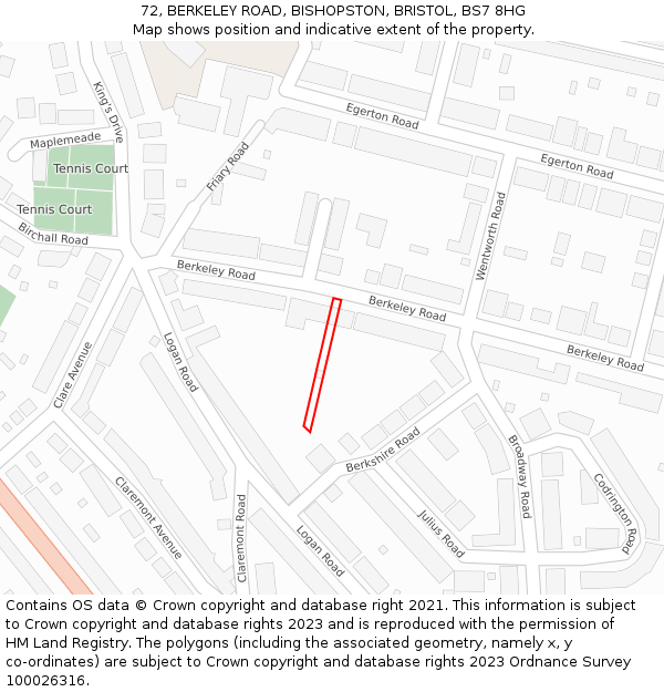 72, BERKELEY ROAD, BISHOPSTON, BRISTOL, BS7 8HG: Location map and indicative extent of plot